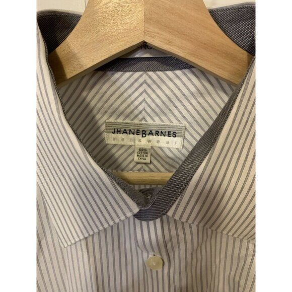 Jhane Barnes Men’s Sz 17 Long Sleeve Button‎ Down Slim Fit Non Iron White Gray - Picture 2 of 9